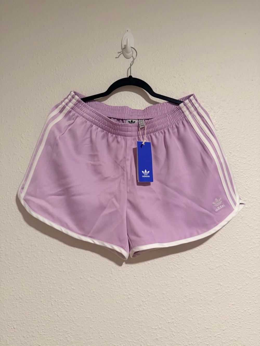 adidas Lavender 3-Stripe Athletic Shorts with White Trim
